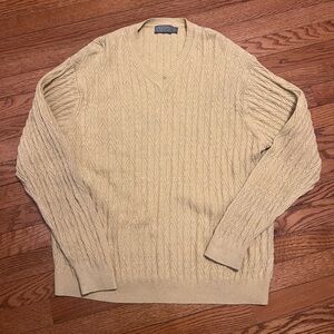Talbots Men's Vintage Beige Cable Knit V-Neck Pullover Sweater XL